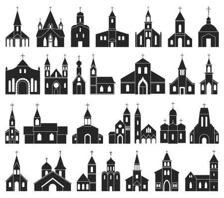 Church vector black set icon. Vector illustration religion building on white background. Isolated black set icon church.のイラスト素材