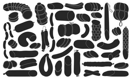 Sausage isolated black set icon. Vector illustration frankfurter on white background. Vector black set icon sausage.のイラスト素材