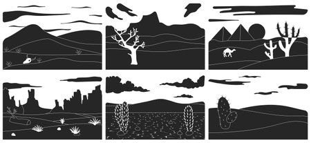 Landscape of desert vector black set icon. Isolated black set icon sahara.Vector illustration landscape of desert on white background.のイラスト素材