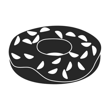 Doughnut black vector illustration of icon.Isolated illustration black of donut on white background.Vector icon of chocolate doughnut.のイラスト素材