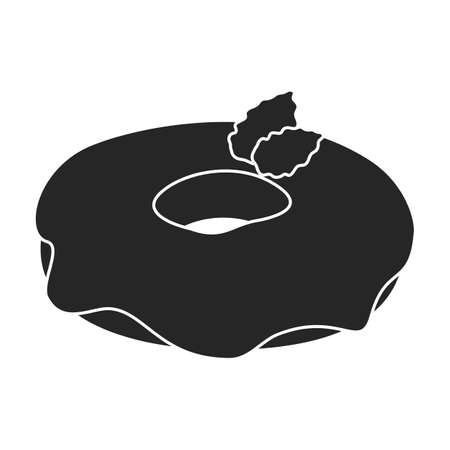 Doughnut black vector illustration of icon.Isolated illustration black of donut on white background.Vector icon of chocolate doughnut.のイラスト素材