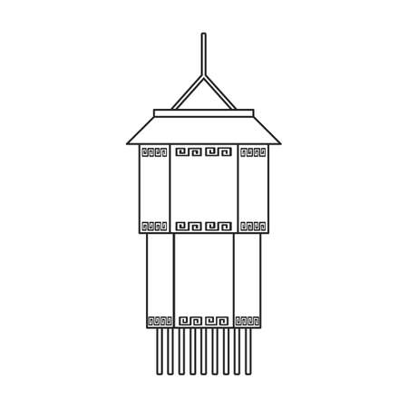 Lantern of chinese outline vector icon.Outline vector illustration red lamp. Isolated illustration of red lantern chinese icon on white background.のイラスト素材