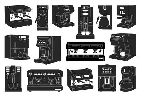 Coffee machine vector black set icon.Isolated black set icon maker espresso. Vector illustration coffee machine on white background.のイラスト素材