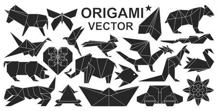 Origami vector black set icon. Vector illustration paper animal on white background. Isolated black set icon origami.のイラスト素材