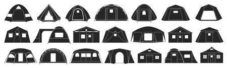 Tent store vector black set icon. Vector illustration canopy on white background. Isolated black set icon tent.のイラスト素材