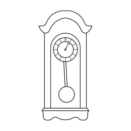 Antique clock isolated outline icon. Vector illustration old watch on white background. Vector outline illustration icon antique clock.のイラスト素材