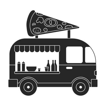 Food trailer vector icon.Black vector icon isolated on white background food trailer.のイラスト素材