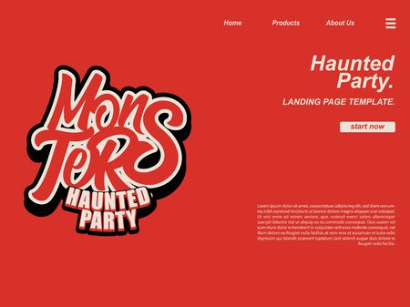 halloween scene by monsters typography using red color and background. landing page website design template, background and bannerのイラスト素材