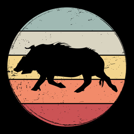 Boar, Wild boar, vector illustration on striped background.のイラスト素材