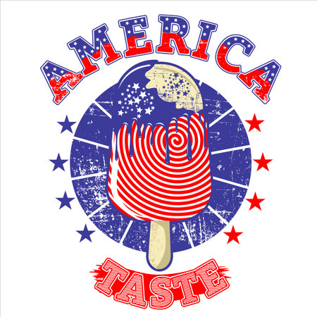 america flag with ice cream in vintage style, vector illustration.のイラスト素材