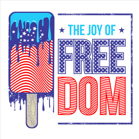 Vector illustration of an ice cream with american flag and text.のイラスト素材