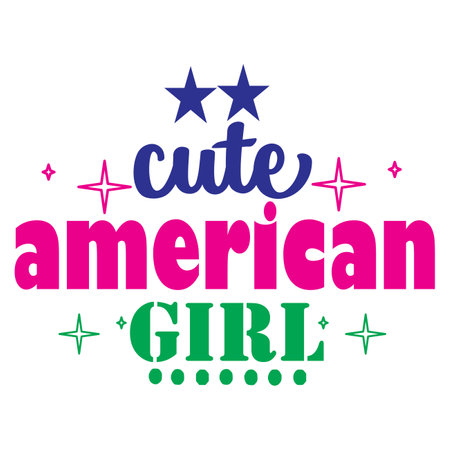 Cute illustration with phrase Cute American Girl, isolated on white backgroundのイラスト素材