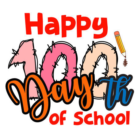 Happy 100th Day of Schoolのイラスト素材