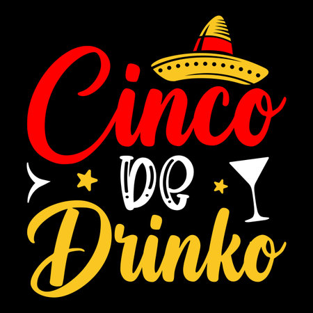 Cinco de Mayo lettering with sombrero hat and cocktail. Vector illustration.のイラスト素材