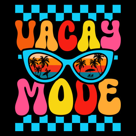 Vacation quote with sunglasses and palm trees. Vector illustration.のイラスト素材