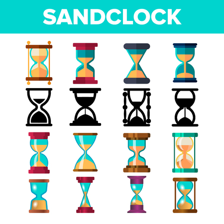 Sandclock Icon Set Vector. Timer Symbol. Interval Sandclock Icons Sign. Alarm Hourglass Pictogram. Flat Illustrationのイラスト素材