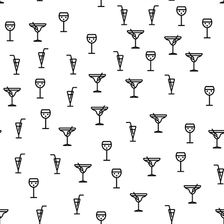 Martini Glass Goblet Style Seamless Pattern Vector. Champagne Glass Party Celebration Holidays Concept Wallpaper Surface Beverage Background. Monochrome Cocktail Ornament Flat Illustrationのイラスト素材