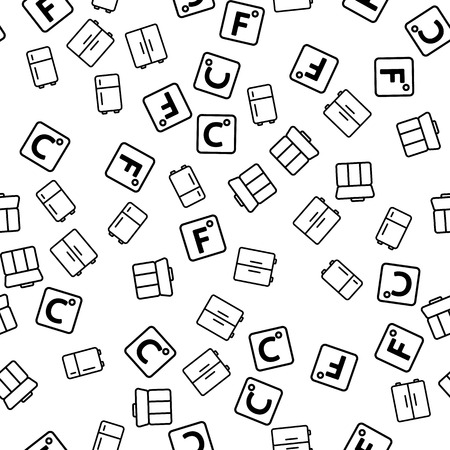 Types Of Refrigeration Seamless Pattern Vector. Refrigeration, Celsius And Fahrenheit Symbols Monochrome Texture Icons. Equipment For Cooling And Frozen Products Template Flat Illustrationのイラスト素材