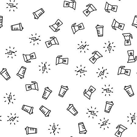Vegetarian Energetic Drink Seamless Pattern Vector. Bottle Shaker, Blender And Electricity For Make Morning Drink Monochrome Texture Icons. Detox And Healthy Eating Template Flat Illustrationのイラスト素材
