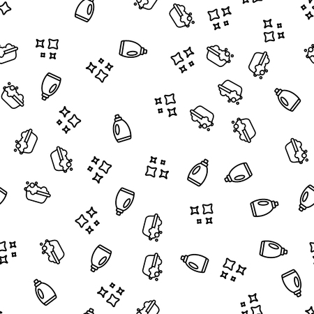 Hand Laundry Cleaning Seamless Pattern Vector. Housework Laundry Washing. Bottle Of Detergent Soap Liquid For Clean Clothes, Stars And Basin With Bubbles Icon Template Flat Illustrationのイラスト素材