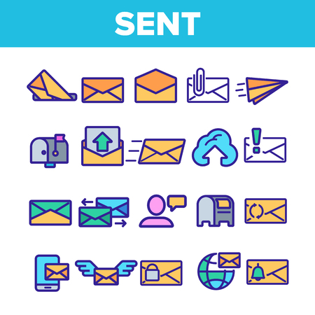 Send Message Linear Vector Icons Set. Send Email Thin Line Contour Symbols Pack. Online Communication Pictograms Collection. Internet Correspondence. Paper Plane, Envelope Outline Illustrationsのイラスト素材