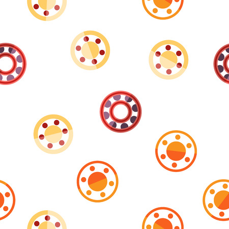 Ball Bearing Mechanism Vector Color Icons Seamless Pattern. Rolling Ball Bearing Linear Symbols Pack. Wheels, Gears, Machinery Equipment. Engineering, Machine Element Illustrationsのイラスト素材