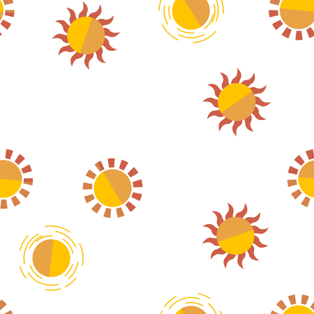Yellow Sun Icon Seamless Pattern Vector. Sunset Sign. Sunrise Light. Summer Heat. Orange Ray. Season Object. Shiny Graphic. Illustrationのイラスト素材