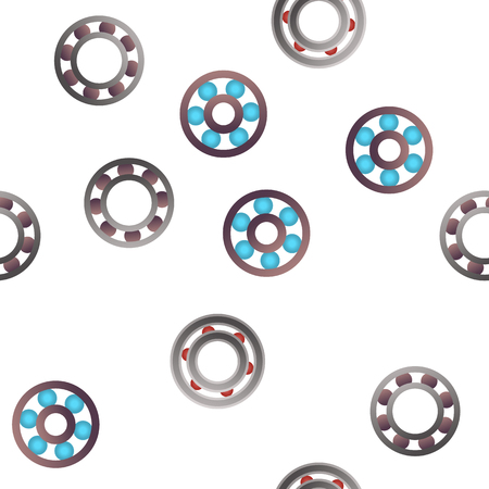 Ball Bearing Mechanism Vector Color Icons Seamless Pattern. Rolling Ball Bearing Linear Symbols Pack. Wheels, Gears, Machinery Equipment. Engineering, Machine Element Illustrationsのイラスト素材