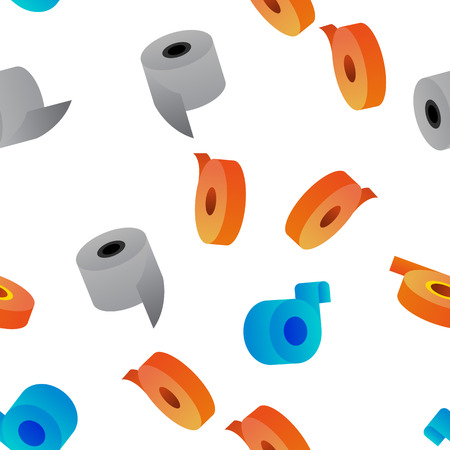 Sticky Tape Rolls Vector Color Icons Seamless Pattern. Adhesive Tape Roll, Office Supply, Stationery Linear Symbols Pack. Masking tape, Plaster. Decorative Ribbons, Bandage Illustrationsのイラスト素材