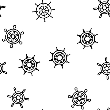 Steering Wheel, Rudder Linear Vector Icons Seamless Pattern. Jester, Sailboat, Ship Rudder Thin Line Contour Symbols Pack. Maritime Travel Navigation Pictograms Collection. Vessel Illustrationsのイラスト素材