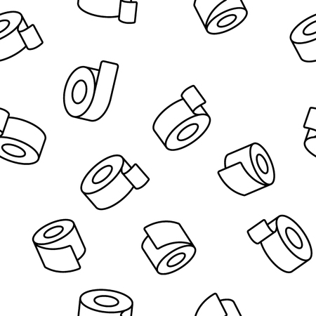 Sticky Tape Rolls Vector Color Icons Seamless Pattern. Adhesive Tape Roll, Office Supply, Stationery Linear Symbols Pack. Masking tape, Plaster. Decorative Ribbons, Bandage Illustrationsのイラスト素材