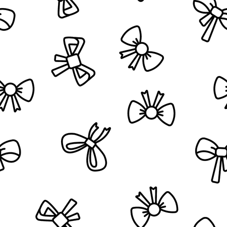 Red Bow And Ribbon Vector Color Icons Seamless Pattern. Decorative Bow, Female Hair and Clothes Accessories Linear Symbols Pack. Presents And Festive Gifts Packaging Decor Illustrationsのイラスト素材