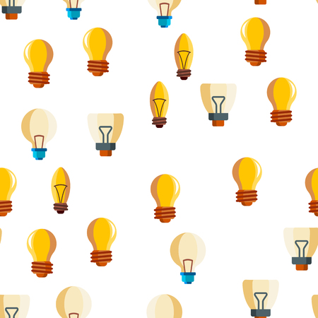 Light Bulbs Flat And Linear Icons Vector Seamless Pattern. Energy Saving, Efficient And Classical Lightbulbs Illustrations Collection. Idea, Innovation, Electricity Contour Symbols. Lampsのイラスト素材