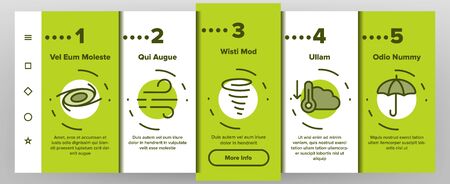 Hurricane Natural Disaster Vector Onboarding Mobile App Page Screen. Hurricane, Wind And Tornado Outline Symbols Pack. Mountain Avalanche, Flood And Lightning Isolated Contour Illustrations.のイラスト素材