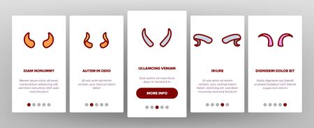 Animal, Devil Horns Vector Onboarding Mobile App Page Screen. Bull, Goat, Moose, Wild Mammals Horns Outline Symbols Pack. Carnival Costume Accessories. Reindeer Antlers Illustrationsのイラスト素材