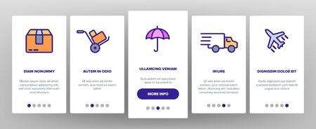 Delivery Line Icon Set Vector. Onboarding Mobile App Page Screen Fast Transportation Service. Delivery 24 7 Logistic Support Icons. Express Order. Outline Web Illustrationのイラスト素材