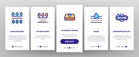 Absorbent, Absorbing Materials Vector Onboarding Mobile App Page Screen. Absorbents For Moisture Control. Absorbing Breathable Textures For Children, Women Linear Pictograms. Water Drops Illustrationsのイラスト素材