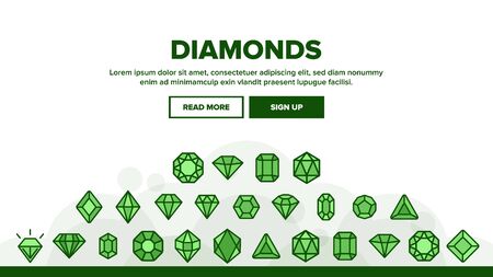 Diamonds, Gems Vector Thin Line Icons Set. Diamonds, Gems Cutting Types Linear Pictograms. Precious Stones, Gemstones Shapes, Jewelry Crystals with Geometric Facets Contour Illustrationsのイラスト素材