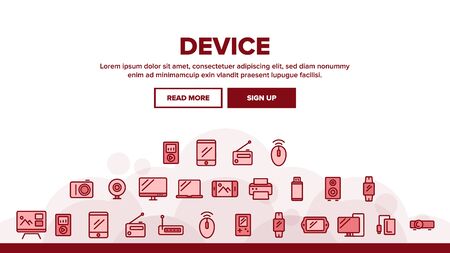 Collection Different Devices Sign Icons Set Vector Thin Line. Laptop And Computer, Smartphone And Music Dynamic, Tv And Photo Video Camera Devices Linear Pictograms. Monochrome Contour Illustrationsのイラスト素材