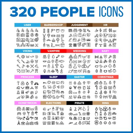 People Icon Thin Line Big Set Vector. People Symbol Package Bundle. Isolated Sign For Web Design Illustrationsのイラスト素材