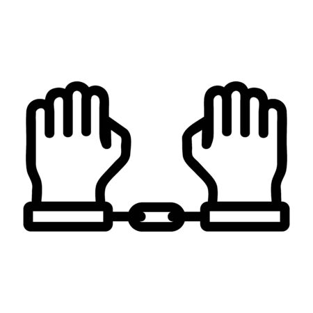 hands and handcuffs icon vector. A thin line sign. Isolated contour symbol illustrationのイラスト素材