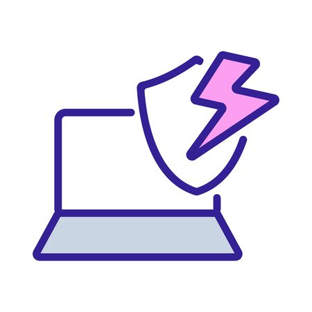 lightning fast laptop protection icon vector. lightning fast laptop protection sign. color symbol illustrationのイラスト素材