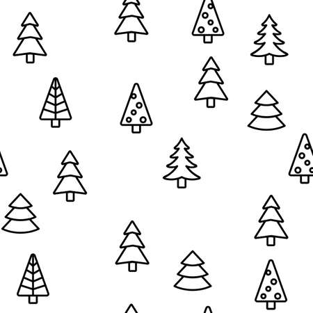 Evergreen Pine Tree Vector Seamless Pattern Thin Line Illustrationのイラスト素材