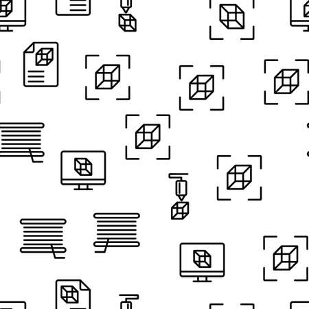 3d Printing Processing Vector Seamless Pattern Thin Line Illustrationのイラスト素材