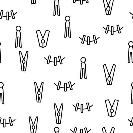 Clothes Pins Fasteners Vector Seamless Pattern Thin Line Illustrationのイラスト素材
