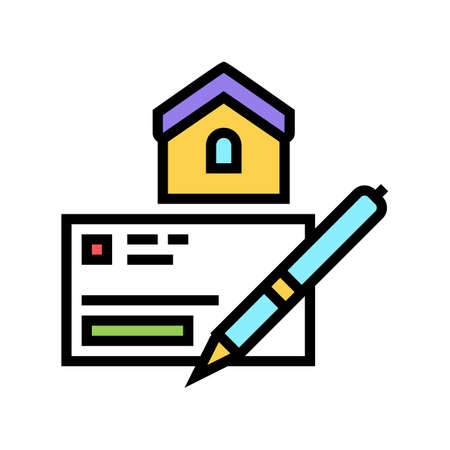signing check for pay mortgage color icon vector. signing check for pay mortgage sign. isolated symbol illustrationのイラスト素材
