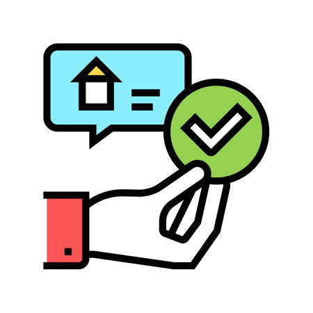 hand hold approved mark buy house color icon vector. hand hold approved mark buy house sign. isolated symbol illustrationのイラスト素材