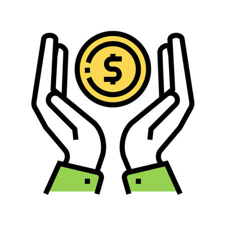 hands holding coin color icon vector. hands holding coin sign. isolated symbol illustrationのイラスト素材
