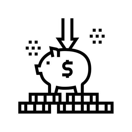 put money in piggy bank line icon vector. put money in piggy bank sign. isolated contour symbol black illustrationのイラスト素材