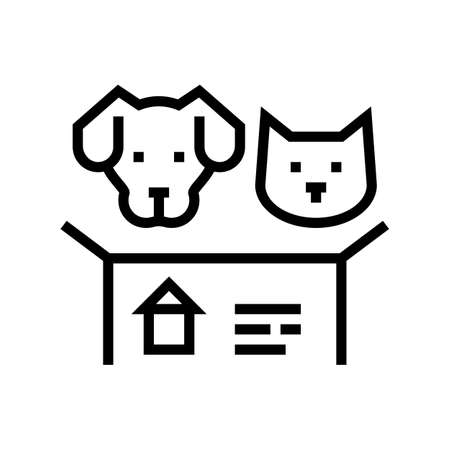 dog and cat looking new house line icon vector. dog and cat looking new house sign. isolated contour symbol black illustrationのイラスト素材